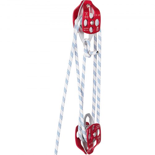 Twin Sheave Block and Tackle 0.43-0.5Inch 100-200Ft Twin Sheave Block with Braid Rope 30-35KN 6600-7705LBS Double Pulley Rigging (1/2' x 200')