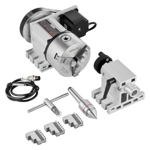 Dividing Head, K11-100mm 3-Jaw Chuck, CNC Router Milling Machine Rotational Axis 4th Axis A Axis Indexing Head, 2.6'/65 mm Center Height MT2 Tailstock 6:1 Gear Ratio, Universal for Engraving