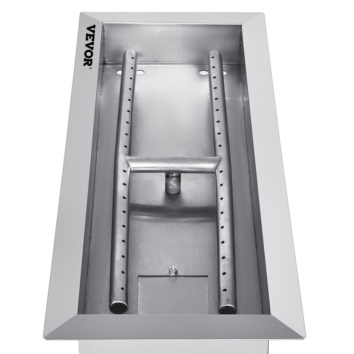 VEVOR 20x8 Inch Stainless Steel Rectangular Built-in Fire Pit Pan with H-Burner, Silver