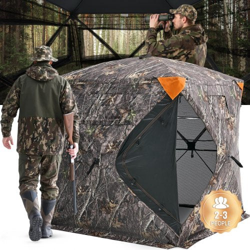 Hunting Blind, 270¡ã See Through Ground Blind, 2-3 Person Pop Up Deer Blind for Hunting with Carrying Bag, Portable Resilient Hunting Tent, One-Way See-Through Mesh for Turkey and Deer Hunting
