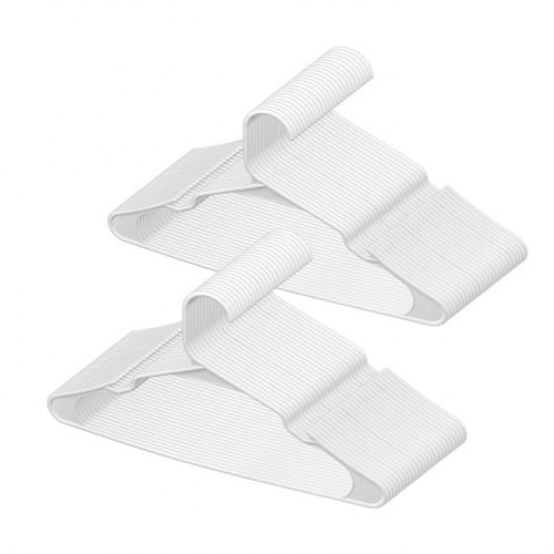 VEVOR Hangers, 0.2 in Ultra-Thin, 50 Pack White Plastic Hangers with Stable Triangular Top Structure & Wider Notch Design, Non-Slip Space Saving Hangers, Fit for T-Shirt, Shirt, Sling & Pant