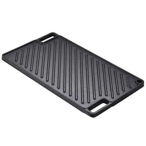 Reversible Grill/Griddle, 9.7'x16.7' Pre-Seasoned Cast Iron Griddle, Rectangular Double Burner Griddle Pan, Non-Stick Family Pan Cookware with Handles, Flat Top Plate for BBQ, Gas Grill, Black