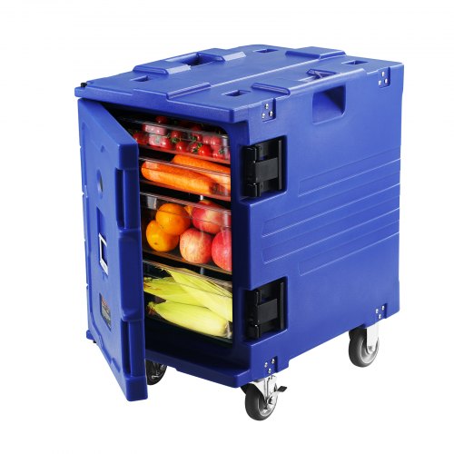 Insulated Food Pan Carrier, 82 Qt Hot Box for Catering, LLDPE Food Box Carrier with One-Piece Buckle, Front Loading Food Warmer with Handles, End Loader with Wheels for Restaurant, Canteen, etc.