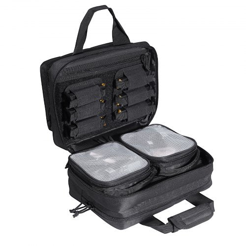 Range Bag for 2 Pistols, Tactical Gun Bag with 2 Built-in Removable Pistol Bags & 6 Detachable Magazines, Gun Range Bag for Outdoor Hunting Shooting, Lockable Carrying Handgun Bag Case, Black