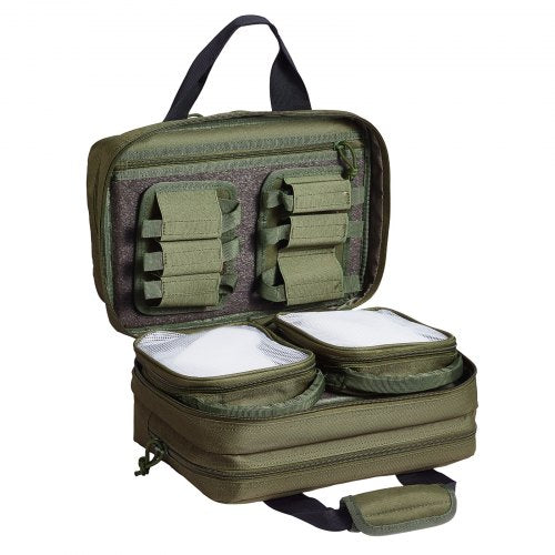 Range Bag for 2 Pistols, Tactical Gun Bag with 2 Built-in Removable Pistol Bags & 6 Detachable Magazines, Gun Range Bag for Outdoor Hunting Shooting, Lockable Carrying Handgun Bag Case, Green
