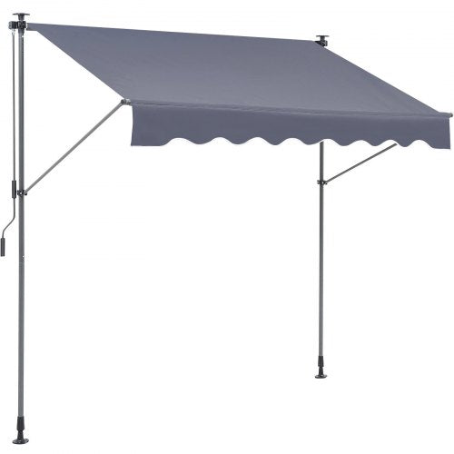 Manual Retractable Awning, 118' Outdoor Retractable Patio Awning Sunshade Shelter, Adjustable Patio Door Window Awning Canopy with 39' Sun Shade Curtain for Backyard, Garden, Balcony