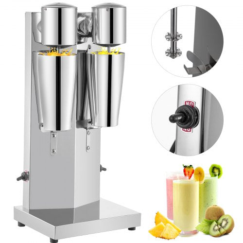 Milkshake Maker Kit, Stainless Steel Electric Milkshake Maker, 180W Milkshake Machine, Double Head Classic Milkshake Maker with 800ml Cup, Silver Milkshake Maker Machine, 2 Speed Adjustable