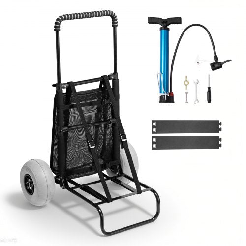 Beach Dolly with Big Wheels for Sand, 20.1' x 14.6' Cargo Deck, w/ 9' Balloon Wheels, 165LBS Loading Capacity Folding Sand Cart & 27.2' to 44.9' Adjustable Height, Heavy Duty Cart for Beach