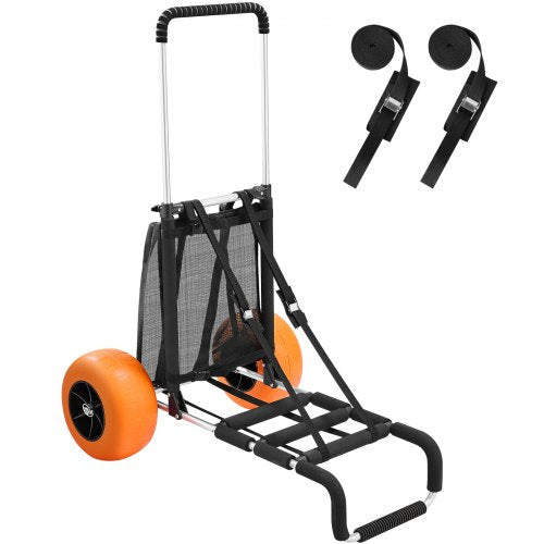Beach Dolly with Big Wheels for Sand, 29.9' x 15.4' Cargo Deck, w/ 12' Solid Wheels, 165LBS Loading Capacity Folding Sand Cart & 27' to 44.7' Adjustable Height, Heavy Duty Cart for Beach