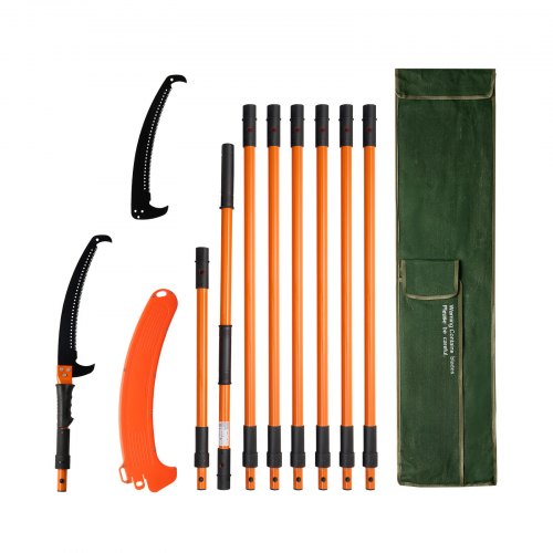 Manual Pole Saw, 4.46-26.4 ft Extendable Tree Pruner, Sharp 65Mn Steel Blade, Lightweight Fiberglass Handle Pole, Two Double-Hook Saws for High Branch Trimming, Pruning Tool for Palms, Shrubs