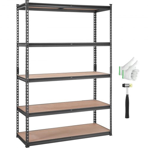 VEVOR Storage Shelving Unit, 5-Tier Adjustable, 2000 lbs Capacity, Heavy Duty Garage Shelves Metal Organizer Utility Rack, Black, 18 D x 48 W x 72 H for Kitchen Pantry Basement Bathroom Laundry