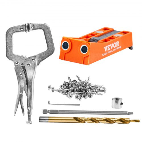 Pocket Hole Jig, 56 Pcs Mini Jig Pocket Hole System with 9' C-clamp, Step Drill, Wrench, Square Drive Bit, Drill Stop Ring, and Screws, for DIY Carpentry Projects