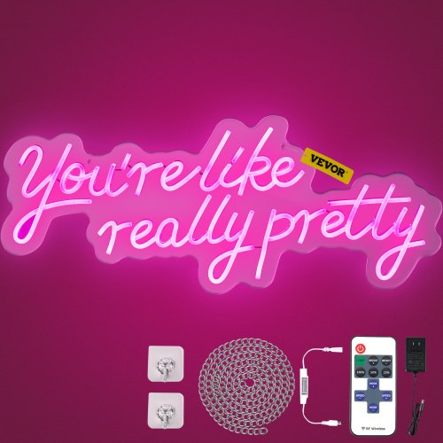 You're Like Really Pretty Neon Sign, 27.5' x 12' Pink LED Neon Signs for Wall Decor, Large Lights Sign with Remote Control and Power Adapter, Used for Party, Wedding, Living Room, Office