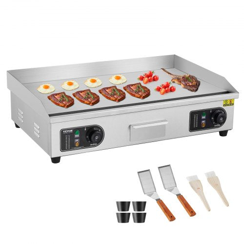 Commercial Electric Griddle, 2800W Countertop Flat Top Grill, 122¨H-572 ¨H Adjustable Temp, 28.74x15.75x0.39in Stainless Steel Griddle Grill with 2 Shovels, for Home Restaurant(No Plug)