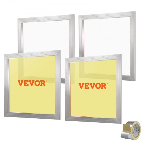 Screen Printing Kit, 4 Pieces Aluminum Silk Screen Printing Frames, 20x20inch Silk Screen Printing Frame with 110 Count Mesh, High Tension Nylon Mesh and Sealing Tape for T-shirts DIY Printing