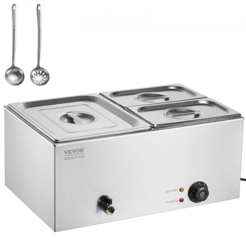 24QT Commercial Food Warmer, 3-Pan Electric Steam Table, 1200W Professional Countertop Stainless Steel Buffet Bain Marie with 86-185¡ãF Temp Control for Catering, Buffet, Parties, Restaurants