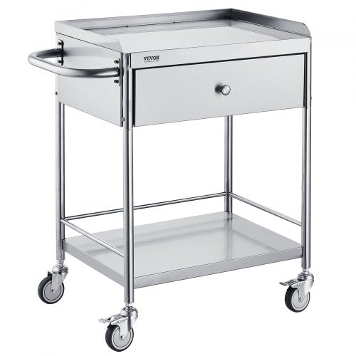 VEVOR?Medical Cart, 2-Layer?Stainless Steel Cart?220 lbs Weight Capacity,?Lab Utility Cart?with 360¡ã Silent Wheels and a Drawer for Lab, Clinic,?Kitchen, Salon