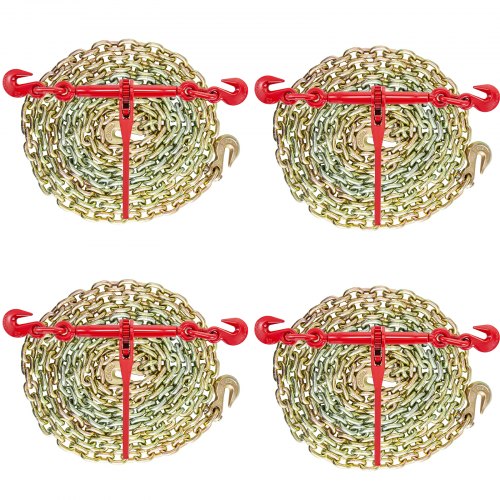 Chain and Binder Kit 3/8in-1/2in, Ratchet Load Binders 9215lbs Working Strength, Ratchet Binders and Chains, 3/8in x 10ft Chains with G70 Hooks, for Truck, Tie Down, Hauling, Towing