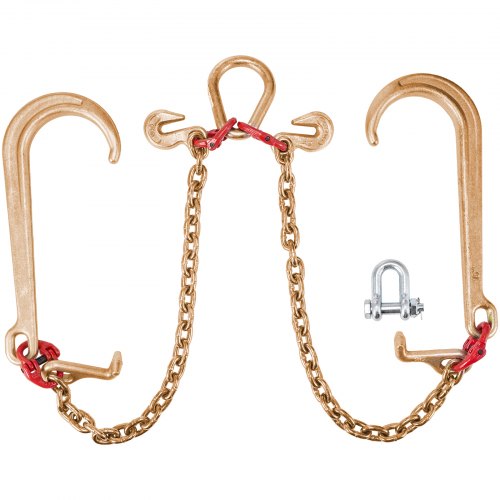 G80 V Bridle Chain, 5/16' x 2' Towing Chain Bridle with 15' J Hooks, T Hooks & Grab Hooks, Heavy Duty Transport Chain Bridle with 10800 lbs Safe Working Load for Flatbed Truck Wrecker Recovery