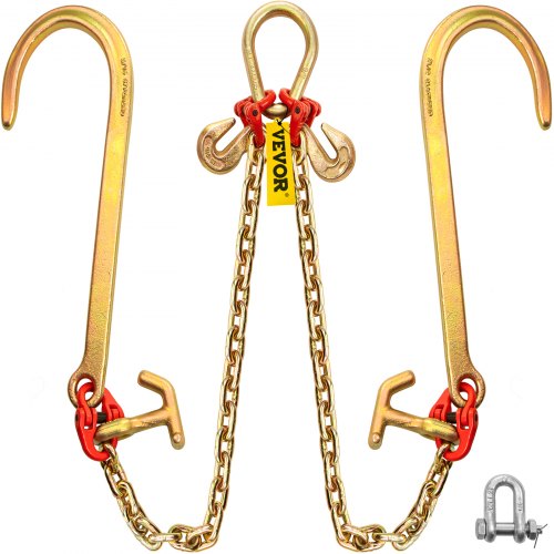 G80 V Bridle Chain, 5/16' x 2' Towing Chain Bridle with 15' J Hooks, R Hooks & Grab Hooks, Heavy Duty Transport Chain Bridle with 10800 lbs Safe Working Load for Flatbed Truck Wrecker Recovery