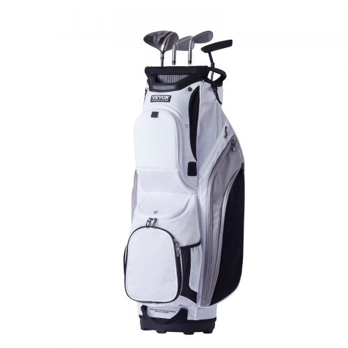 Golf Cart Bag with 14 Way Organizer Divider Top, 36¡± 13 Pockets Premium Nylon Cart Bag, Durable Golf Bags with Handles & Dust Cover & Detachable Straps for Men & Women, White Color-Block