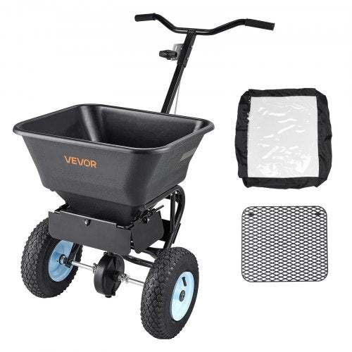 Lawn Spreader, 100LBS Capacity, Walk-Behind Push Spreader, 0-9.8ft Spreading Width, 13 in All Terrain Pneumatic Tires, Fertilizer Spreaders with Hopper Grate, for Seed Salt Ice Melt