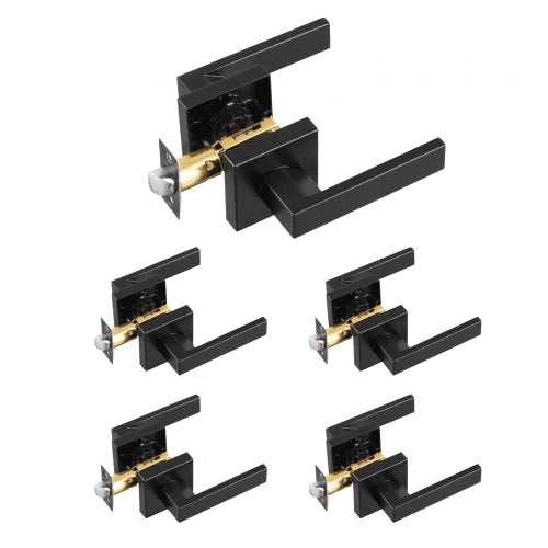 Passage Door Handle, 5 Pack Matte Black Door Lever, Left or Right Handing Reversible Lever Non-Locking, 45¡ã Rotation to Open, Universal Square Interior for Hallways, Closets, Meeting Spaces
