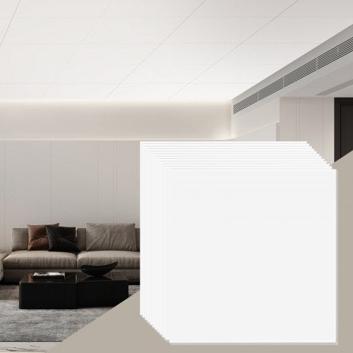 Ceiling Tiles, 12-Pack 24 x 24 in, Drop Ceiling Tiles Premium PVC Foam Sheet, Fire-Rated & Good Flexibility & Easy Installation, Ceiling Covering for Home/Office Decoration, Smooth White