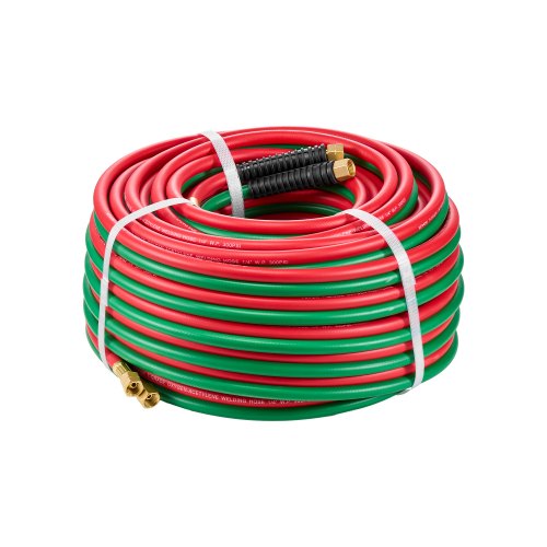 Oxygen Acetylene Hose, 1/4-Inch x 100FT Oxy Acetylene Hose with 9/16'-18 B Fitting, 300PSI T Grade Welding Cutting Torch Twin Hose, Compatible with Oxygen, Acetylene, Propane and Other Fuel Gases