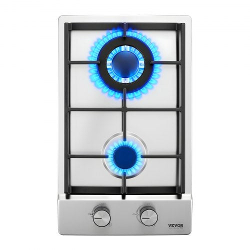 Gas Cooktop 12 inch, Max 12250BTU 2 Burners Built-in Stainless Steel Gas Stove Top, LPG/NG Convertible Dual Fuel Natural Gas Hob with Thermocouple Protection for Outdoor, Kitchen, Camping, RV