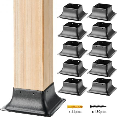 Post Base 4x4 10Pcs, Internal 3.6'x3.6' Heavy Duty Powder-Coated Steel Post Bracket Fit for Standard Wood Post Anchor, Decking Post Base for Deck Porch Handrail Railing Support