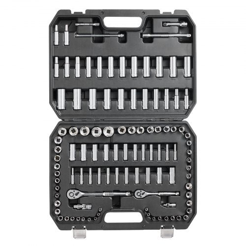 Socket Set, 1/4' and 3/8' Drive Socket and Ratchet Set, 6-Point Socket Opening, 106 Pcs Tool Set SAE and Metric, Deep and Standard Sockets, 5/32-1 in, 5-19 mm, with Accessories, Storage Case