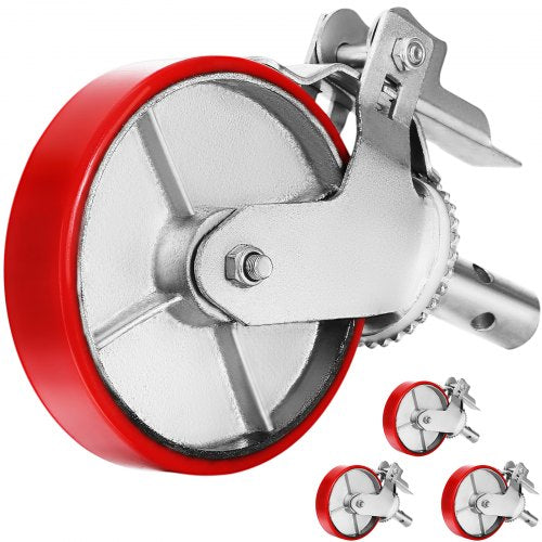 Scaffolding Wheels Set, Heavy Duty 4-Pack 8\' Scaffolding Casters, with 4400 Lbs Per Set and Locking Stem Casters with Brake, Polyurethane Replacement for Scaffold, Shelves, Workbench