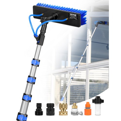 Water Fed Pole Kit, 24FT Solar Panel Cleaning Pole with Extendable Handle, 180¡ã Rotatable Brush Head & 65.6FT Hose, Household & Outdoor Window Cleaner Tool for Caravan Solar Panel Deck