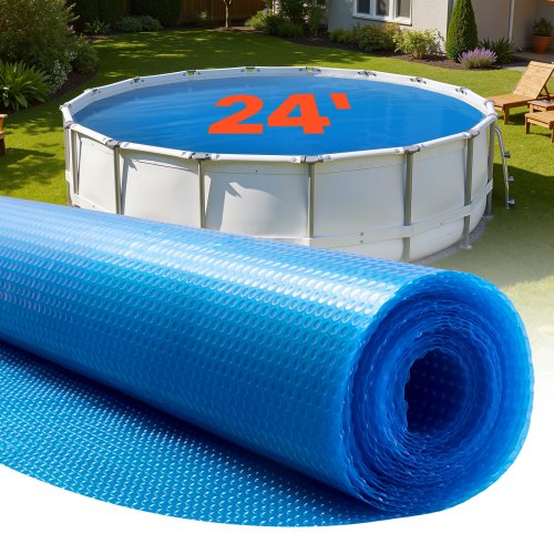 Solar Pool Cover, 24 ft Round Pool Bubble Cover, 8 Mil Pools Solar Blanket with Bubble & PE Material, Daytime Heat Absorption, Nighttime Heat Retention, Heat Retaining Solars Covers, Blue
