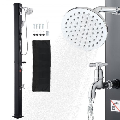 10.6 Gal Solar Heated Shower, 6.7ft Showerhead Height Outdoor Shower, with Handheld & Foot Faucet, Hot & Cold Water Adjustment, Freestanding for Backyard Poolside Beach Pool, Black