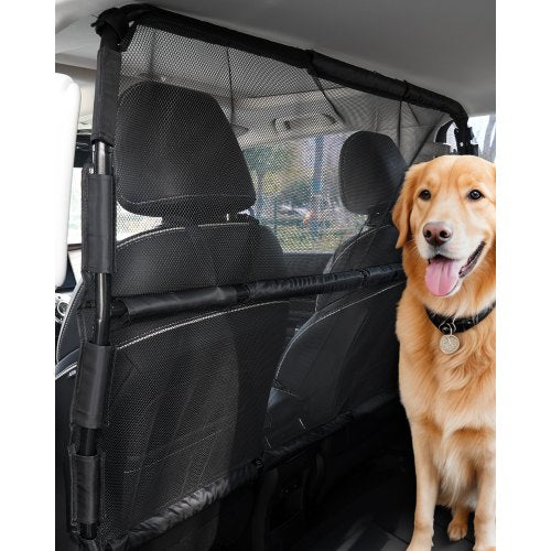 Dog Car Barrier, 56' Wide Car Divider for Front Seats Installation, Vehicle Pet Barrier with See Through Net Mesh, Universal-Fit Dog Car Barrier for Full-size Sedans, Trucks, and SUVs, Black