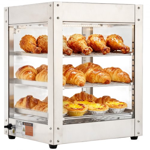 3-Tier Commercial Food Warmer Display, 800W Food Display Warmer with LED Light, Adjustable Shelf and Stainless Steel Frame, 86¨H~185¨H Air Heating, 34L for Hamburger, Pizza, Bread, Fried Chicken