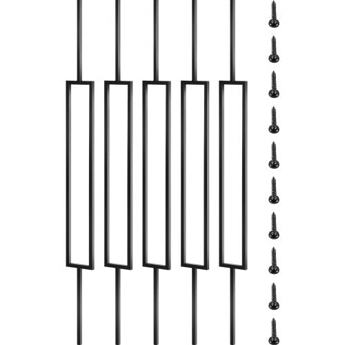 Deck Balusters, 10 Pack Metal Deck Spindles, 44\'x0.5\' Staircase Baluster with Screws, Iron Deck Railing for Wood and Composite Deck, Stylish Black Baluster for Outdoor Stair Deck Porch