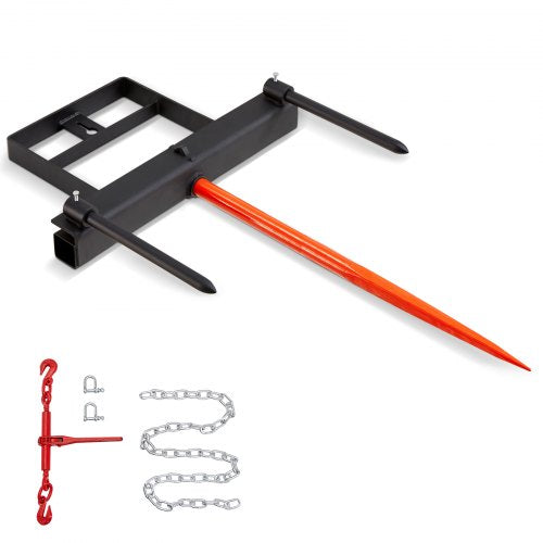 39' Hay Spear, Bale Spears 1600lbs Loading Capacity, Skid Steer Loader Tractor Bucket Attachment with 2pcs 17.5' Stabilizer Spears and 60' Chain, Quick Attach Spike Forks