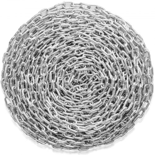 Proof Coil Chain, 5/16' x 92', 1667 lbs Safe Working Load, Zinc Plated Proof Tested Coil Chain with Two Quick Links, Galvanized Carbon Steel Link Chain for Towing, Hanging, Camping, Pet Towing