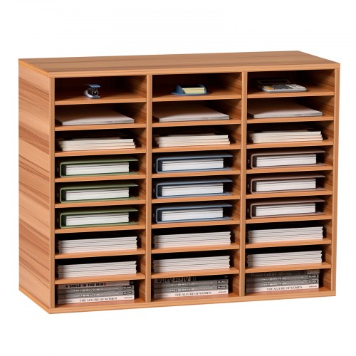 27 Compartments Wood Literature Organizer, Adjustable Shelves, Medium Density Fiberboard Mail Center, Office Home School Storage for Files, Documents, Papers, Magazines, White