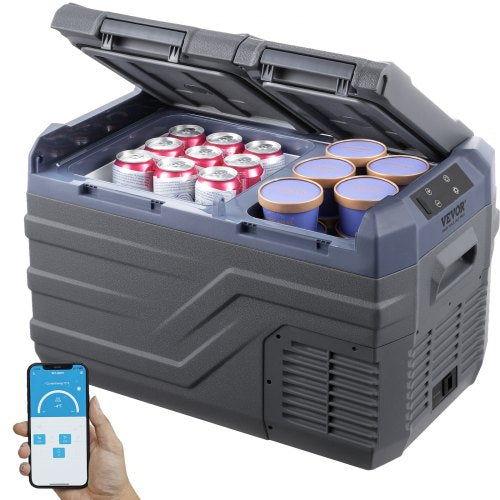 Car Refrigerator, 12 Volt Car Refrigerator Fridge, 25 L Dual Zone Portable Freezer, -4¨H-68¨H Adjustable Range, 12/24V DC and 100-240V AC Compressor Cooler for Outdoor, Camping, RV
