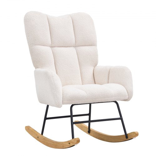 VEVOR Rocking Chair Nursery, Glider Rocking Chair with Soft Seat and High Backrest, Electric Chair 250 lbs Weight Capacity Teddy Fabric, Upholstered Glider Rocker Chair for Nursery, Bedroom, Living Room, Ivory White