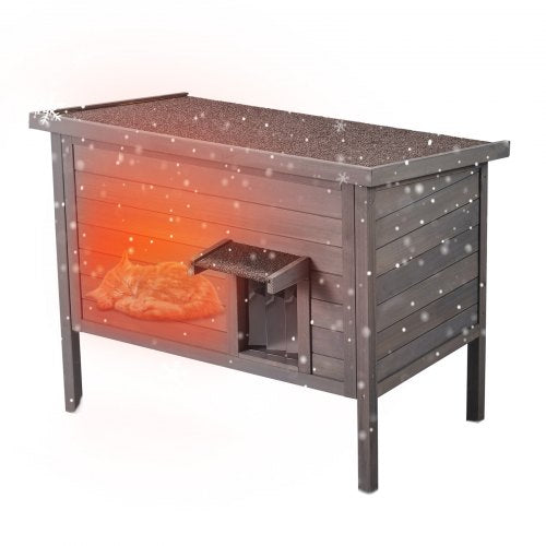 Outdoor Cat House Weatherproof, Feral Cat Shelter for Multiple Cats, Outdoor Wooden Cat Rabbit House with All-Round Foam Insulated, Open Roof, PVC Door Flaps, 34'L x 22'W x 27'H