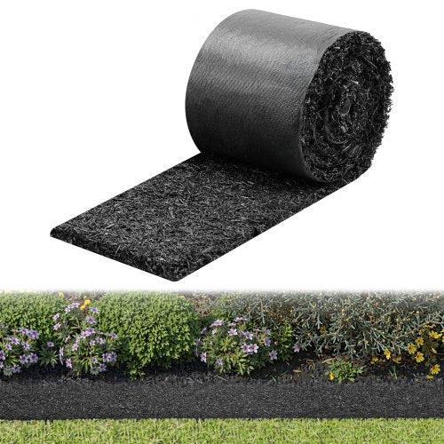 Rubber Mulch Mat Roll, 140 x 4.5 in, Recycled Rubber Permanent Mulch Edging Border, Natural-Looking Flower Barrier with Stakes, 0.5 in Thick Cuttable Garden Edgings for Landscaping