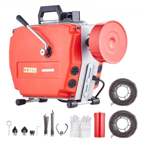 120FT x 7/8 Inch Drain Cleaner Machine, 420W Electric Sewer Snake Auger Manual Feed - with 6 Cutters, 2 Steel Cables (120' x 7/8' and 18' x 3/8') & CW/CCW Control for 1.9' to 6' Pipes
