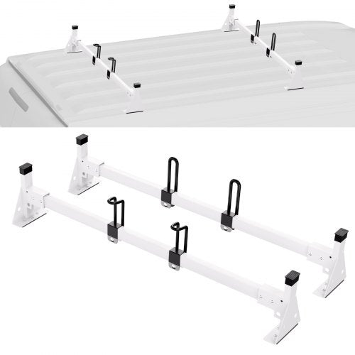 Trailer Ladder Rack, 54' 2 Crossbars Ladder Roof Rack, Heavy-duty Steel Van Roof Ladder Rack, 600 lbs Capacity Van Ladder Rack with Straps, Fit for Ford Transit 150, 250, 350, 2015-2022