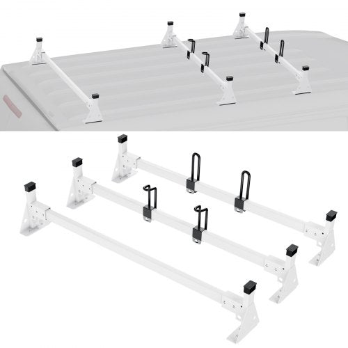 Trailer Ladder Rack, 54' 3 Crossbars Ladder Roof Rack, Heavy-duty Steel Van Roof Ladder Rack, 800 lbs Capacity Van Ladder Rack with Straps, Fit for Ford Transit 150, 250, 350, 2015-2022
