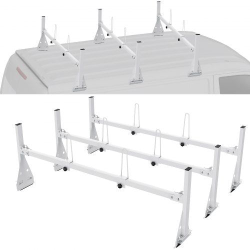 Trailer Ladder Rack, 59' Adjustable Roof Rack, 3 Crossbars Van Roof Ladder Rack with Straps, 800 lbs Capacity Steel, Fit for Chevrolet Express 1500 2500 3500/ Ford E150 E250 E350/ GMC Savana